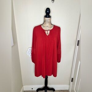 NTM: Skies Are Blue Burnt Orange Lace Sleeve Tunic Dress Boho Keyhole Tie XL